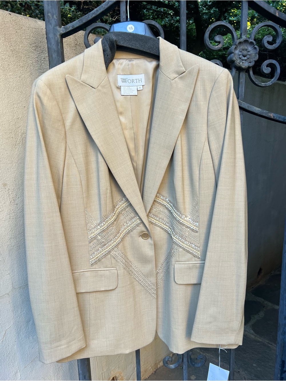Worth Beige Blazer with Beaded Waist Accent